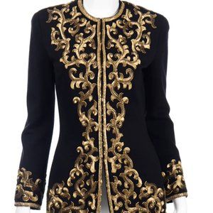Donna Karan Vintage Black Beaded Embroidered Gold Stacked Sequin Jacket